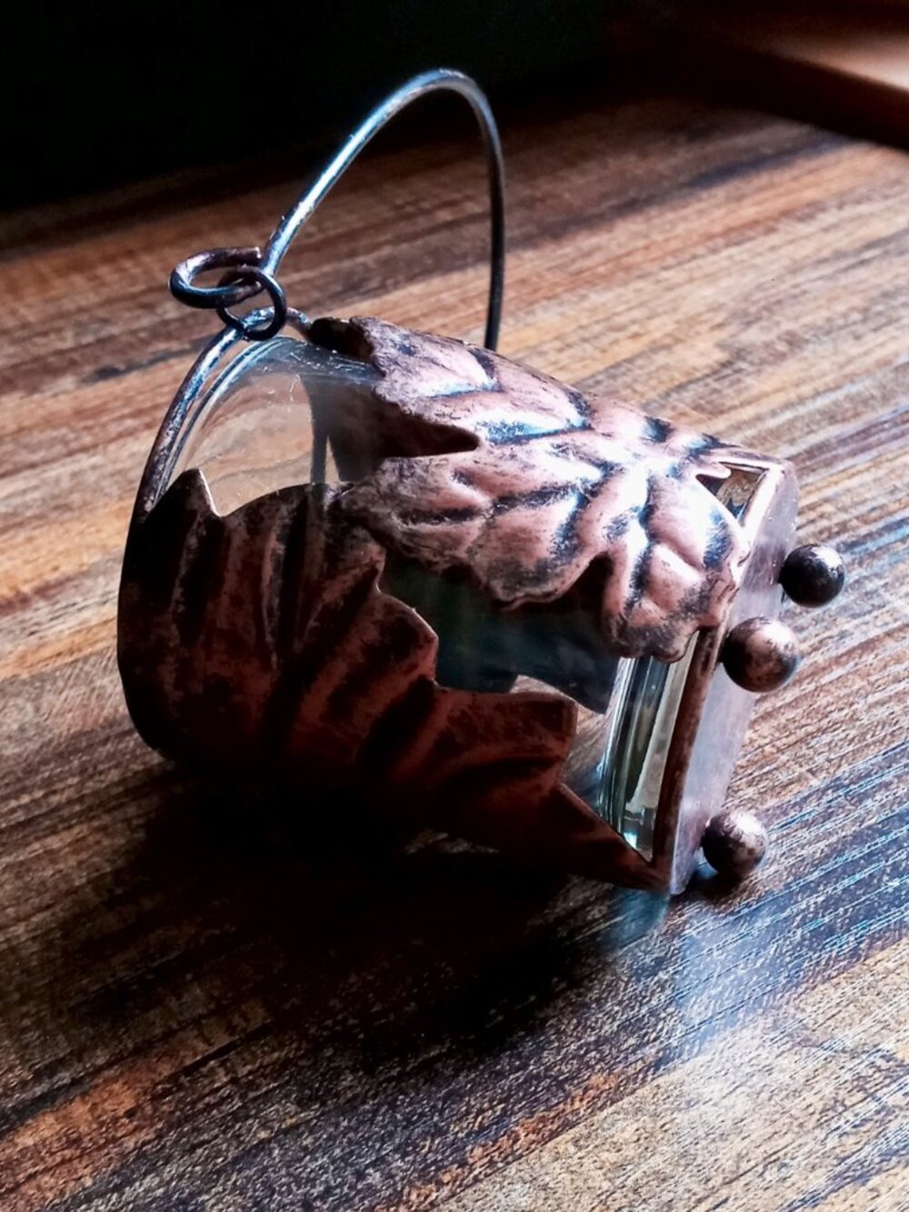🍁Copper Glass Leaf Votive/Tealight Candle Holder Lantern Decor Hanging Rustic🍁 - Picture 13 of 14